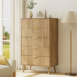 LYNSOM Fluted 5 Drawers Dresser, 45" Tall Modern Chest of Drawers with Metal Handle and Curved Profile Design, Wood Drawer Organizer for Bedroom, Living Room, Hallway, Entryway, Natural Oak LYNSOM