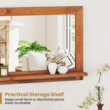 Tangkula Farmhouse Wall Mirror with Shelf, 27.5 x 20 Inch Rectangle Decorative Mirror with Teak Wood Frame, Wall Decoration for Bathroom Entryway Living Room Bedroom Tangkula