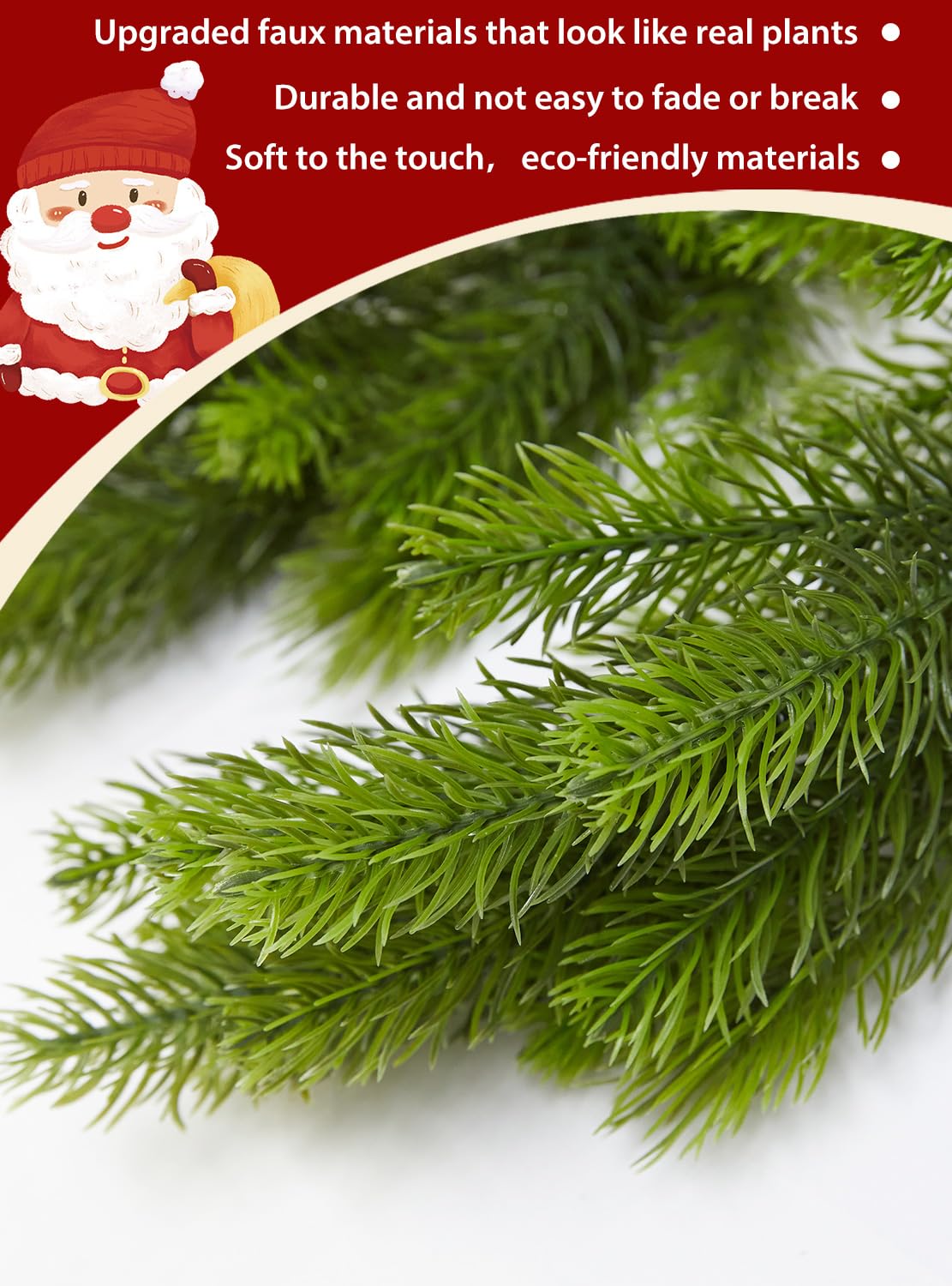 9FT Real Touch Norfolk Pine Garland Christmas with Light Winter Artificial Faux Greenery Garland Table Mantle Stairs Fireplace Wall Decor Outdoor Indoor Porch Home Decorations (Battery Not Included) Noiclub