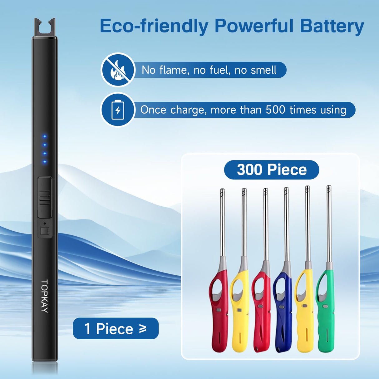 TOPKAY Electric Candle Lighter, Windproof Flameless USB Rechargeable Plasma Arc Long Lighter for Grill Firework Kitchen Camping (Black) TOPKAY