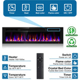 60 Inch Electric Fireplace Recessed and Wall Mounted, Fireplace Heater and Linear Fireplace, Ultra-Thin Electric Fireplace, Low Noise, with Timer, Remote Control, Adjustable 12 Flame Color, 750/1500W Sixfivsevn