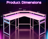 ODK L Shaped Gaming Desk with LED Lights & Power Outlets, 51" Computer Desk with Full Monitor Stand, Corner Desk with Cup Holder, Gaming Table with Hooks, Pink ODK