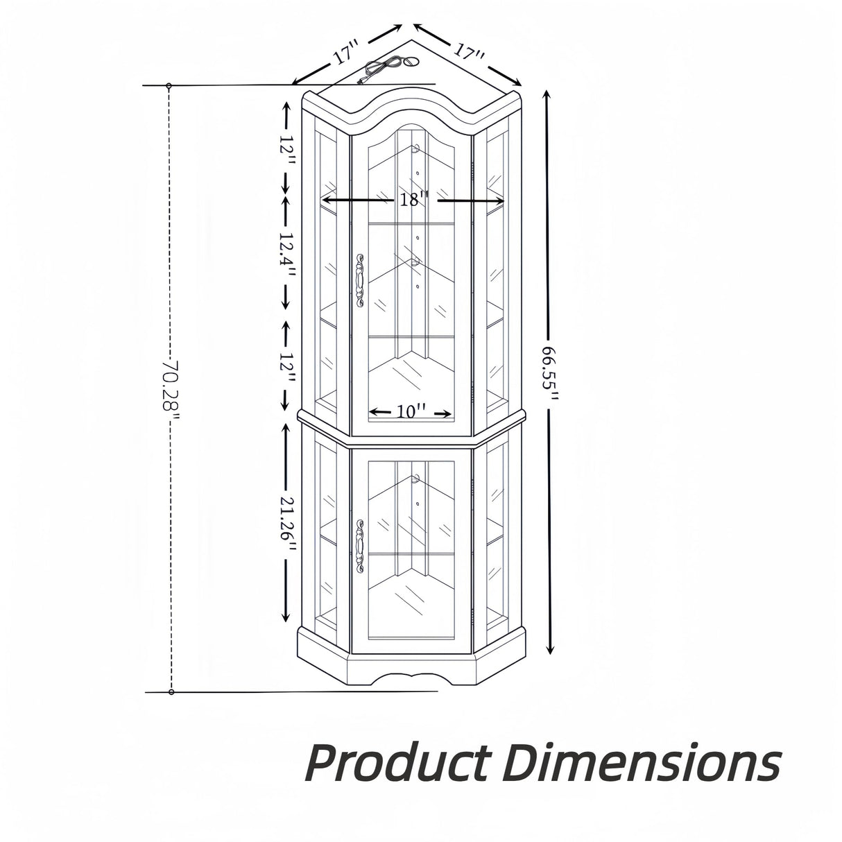 Trygoal 70" H Lighted Corner Curio Cabinet, Curved Wood Corner Cabinet with Tempered Glass Doors and Shelves, Glass Display Case with Bulb for Living Room, Cherry Trygoal