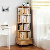 Merax 5 Tier Rotating Bookshelf, 360°Display Round Spinning Bookcase with Wheels, Small Space Book Case Tower for Bedroom Living Room Home Office,Wood Color Merax