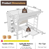 MoproBeti Bunk Bed with Desk,Upper Shelf & Storage Bookshelves,Metal L-Shaped Full Over Twin Bunk Beds with LED & Charge Station,Full Loft Bed w/Ladder,Safety Guardrail for Boys Girls,White MoproBeti