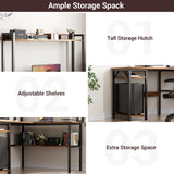 Unikito Reversible L-Shaped Gaming Desk with LED Lights, Power Outlets, and Storage Shelves in Rustic Brown Unikito