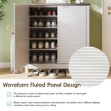 Maupvit 5-Tier Shoe Cabinet with Fluted Doors, Farmhouse Storage Cabinet with Adjustable Shelves, Wooden Shoe Rack Organizer Cabinet for Entryway, Foyer, Hallway, Living Room, White Maupvit