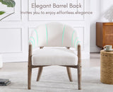 CIMOTA White Accent Chair, Farmhouse Fabric Barrel Chair Linen Upholstered Armchair with Wood Legs, 21.5" Wide Comfy Reading Chair Side Sitting Chair for Living Room/Bedroom/Makeup CIMOTA