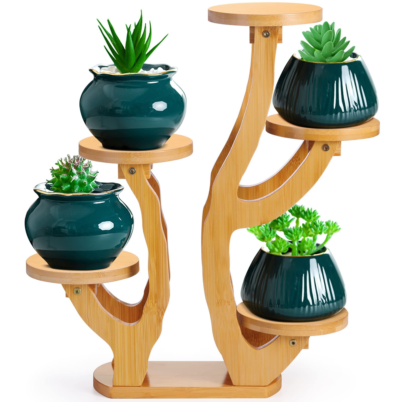 XXXFLOWER 5 Tiered Plant Stand Bamboo Mini Succulent Windowsill Shelf for Desk Tabletop Living Room Balcony Outdoor Patio Garden - WoodArtSupply