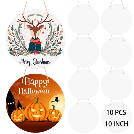 10 PCS Aluminum Sublimation Door Hanging Disc Signs, 10 Inches Unfinished Blank Sign Door Hanger, Sublimation Ornament Blanks Door Decorative Signs, Blank Door Decorations Sublimation Metal Sign yeesport
