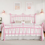 HOMBCK Full Size Metal Bed Frame with Headboard, Pink Bed Frame with Crown Headboard and Footboard, Wrought Iron Art, Under Bed Storage, Mattress Anti-Slip, No Box Spring Needed, Easy Assembly, Pink HOMBCK