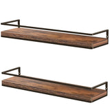 Meangood Floating Shelves Wall Mounted Set of 2, Rustic Wood Wall Storage Shelves for Bedroom,Living Room,Bathroom, Kitchen Rustic Brown Meangood