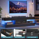 Bestier Black TV Stand for 55/60/65 Inch TV, High Gloss Modern TV Stand with Stone-Patterned Side Panels, LED Entertainment Center with Large Drawer, TV Consoles for Living Room, Bedroom Bestier