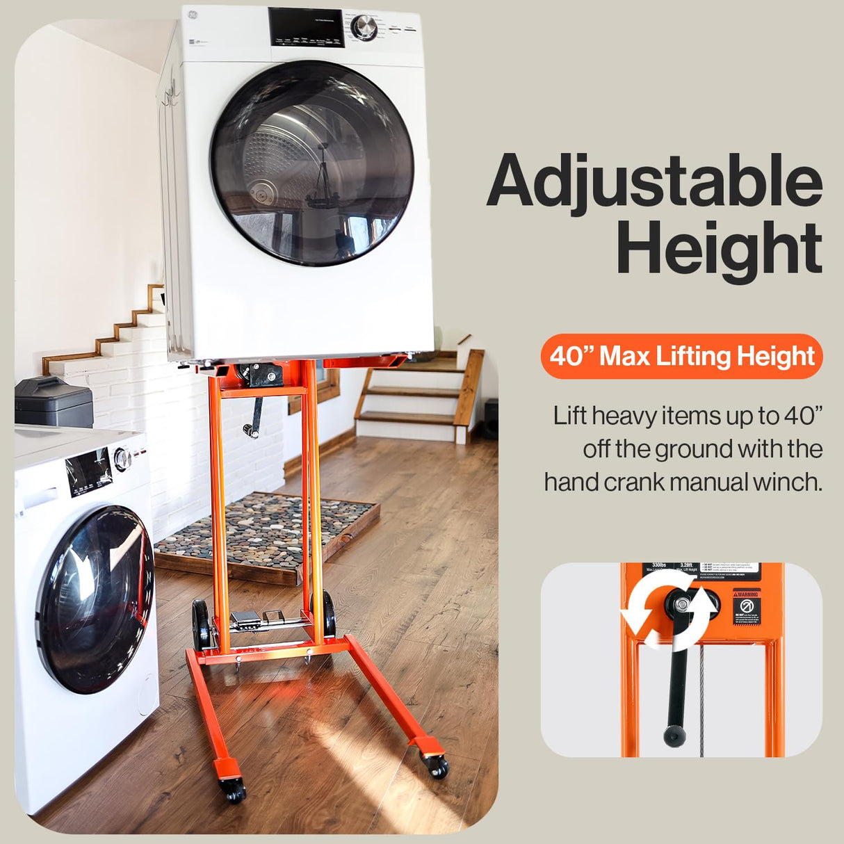 SuperHandy Material Lift Winch Stacker, Pallet Truck Dolly, Lift Table, Fork Lift, 330 Lbs 40" Max Lift w/ 8" Wheels, Swivel Casters [Patent Pending] SuperHandy