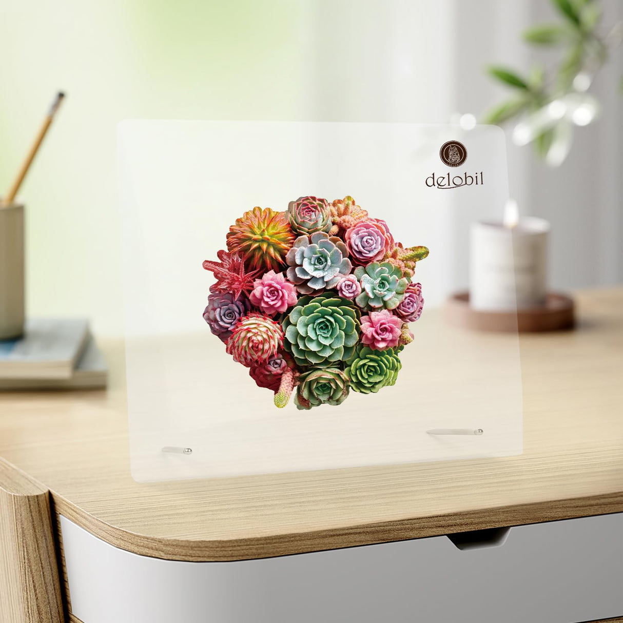 delobil Succulent Bouquet Wooden Puzzles for Adults, 200 Pieces Mandala Round Jigsaw Puzzles, Medium Size Unique Shaped Liberty Wood Puzzle Gift for Kids, Family Game 11.3'' x 10.5'' delobil