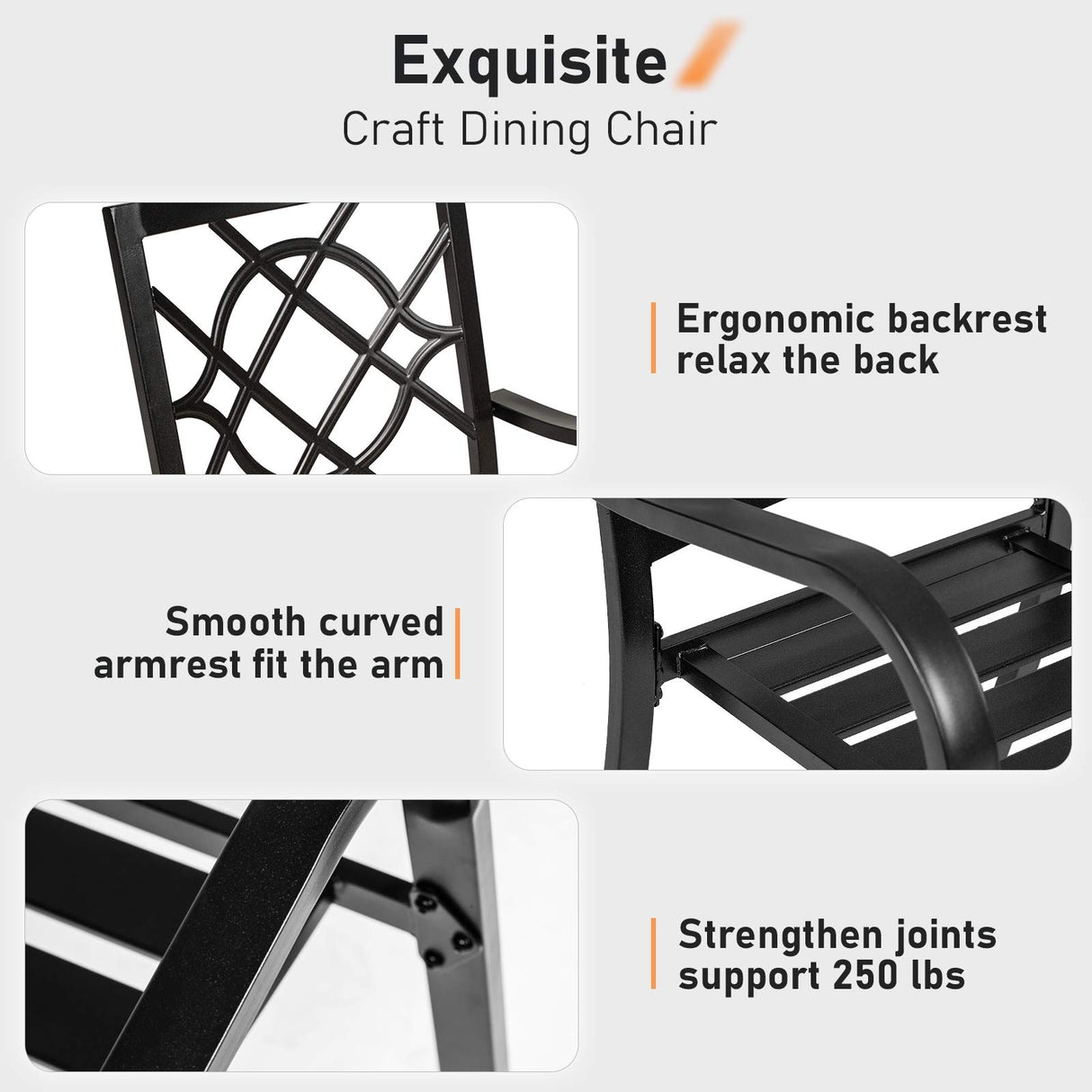 Oakcloud 7-Piece Patio Dining Set, Outdoor Metal Furniture Dining Table Set 6 Stackable Patio Dining Chairs and Rectangle Dining Table with Umbrella Hole, Black Oakcloud