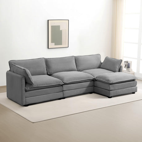 ROWHY Oversized Modular Sectional Sofa with Movable Ottoman, 112 Inch 4 Seat Modern Corduroy Sofa Set, Convertible L Shaped Couch for Living Room and Office, Dark Grey ROWHY