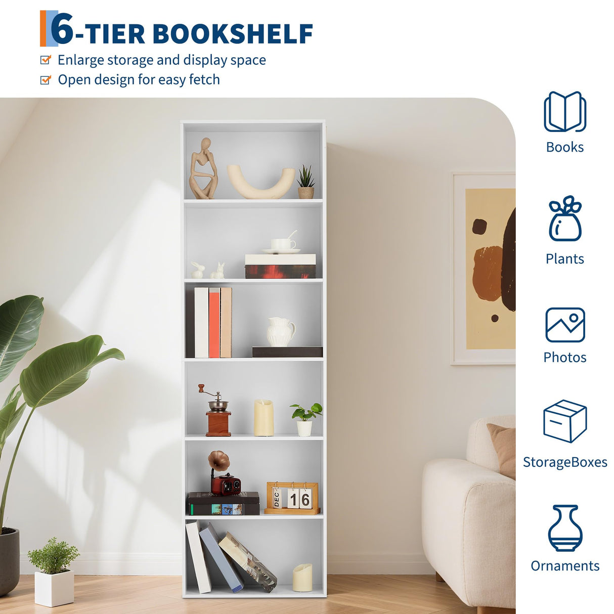 GarveeHome 6-Shelf Tall Bookcase, 71.4''H Wood Bookshelf with Industrial Rustic Style for Home Office, Sturdy 6-Tier Storage Organizer for Living Room, Bedroom, Library GarveeHome