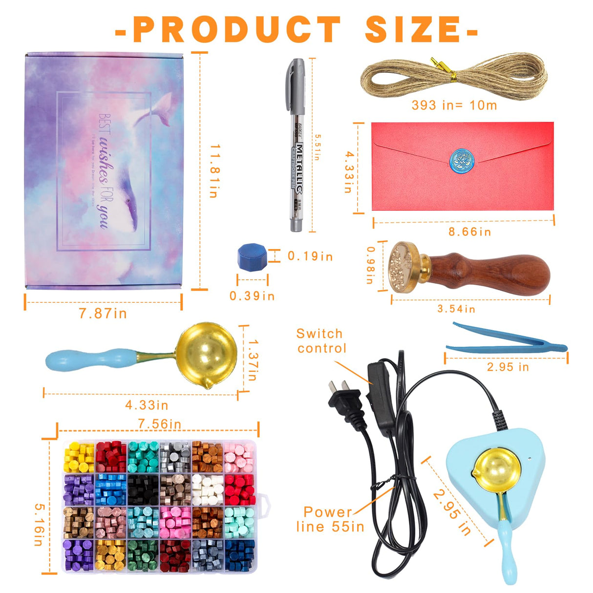 LAECHATAR Wax Seal Kit with Electric Warmer, 648 Pcs Beads, Stamp, Sealing Spoon, Wax Seal Stamp Kit with Gift Box for Decoration and Gifts LAECHATAR