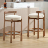 DUOMAY Modern Bar Stools Set of 2, 26" Counter Height Stools, Armless Round Wood Barstools Kitchen Island Stool with Linen Seat for Home Bar Coffee Shop, Beige DUOMAY