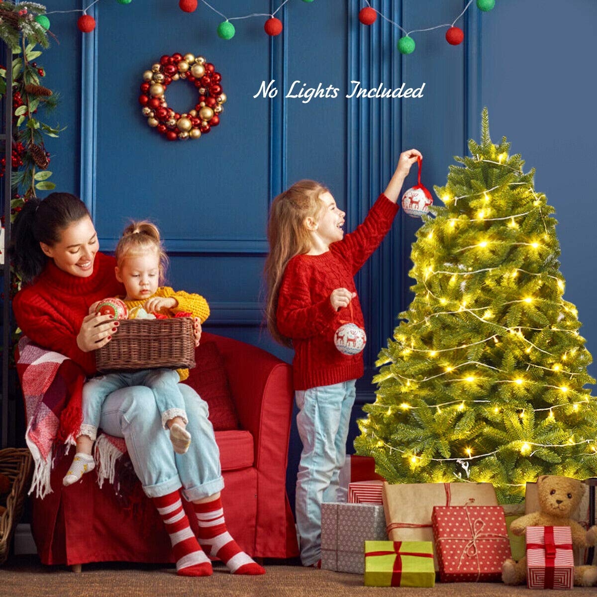 Goplus 5ft Unlit Artificial Christmas Tree, Premium Hinged Fir Tree, Easy Assembly with Metal Stand, Xmas Décor for Indoor and Outdoor (5ft) Goplus