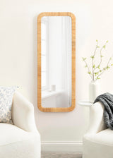 Kate and Laurel Rahfy Boho Rectangle Rattan Wall Mirror, 18 x 48, Natural Wood, Decorative Rounded Rectangular Full-Length Mirror with Authentic Rattan Frame for Bedroom Floor Mirror Kate and Laurel
