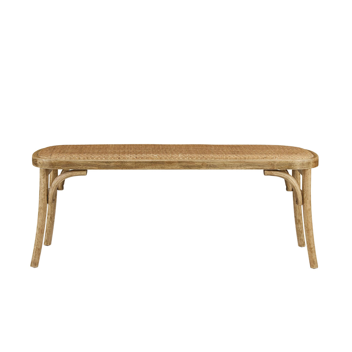 Linon Hank Natural Bentwood Bench with Natural Woven Rattan Seat Linon