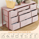 Jojoka Wide Dresser with 10 Large Drawers for 55'' Long TV Stand with Power Outlet Entertainment Center, Storage Fabric Drawer Unit for Bedroom, Closet, Entryway, Sturdy Metal Frame, Pink Jojoka