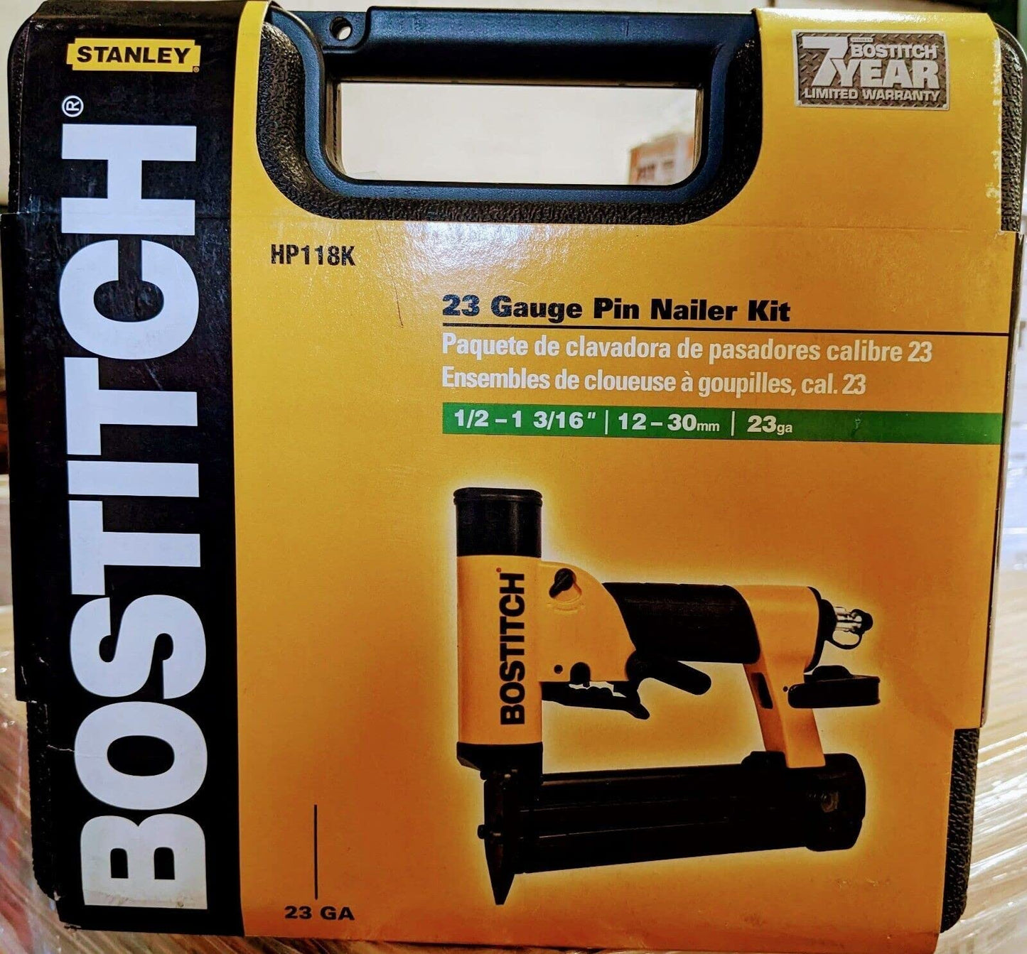 BOSTITCH Pin Nailer 23 Gauge, 1/2-Inch to 1-3/16-Inch (HP118K) , Black - WoodArtSupply