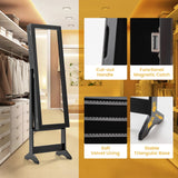 LOKO Freestanding Jewelry Armoire Cabinet, Jewelry Organizer with Full Length Mirror, Standing Makeup Mirror Cabinet w/ 3 Adjustable Angles & Large Storage Capacity, for Bedroom Dressing Room (Black) LOKO