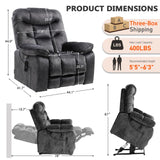 EONIX Oversized Big Man Power Lift Recliner Chair for Elderly with Heat and Massage, 400lbs Dual Motor Lay Flat Electirc Lift Chair with Extended Footrest, SLRY008063, Black EONIX