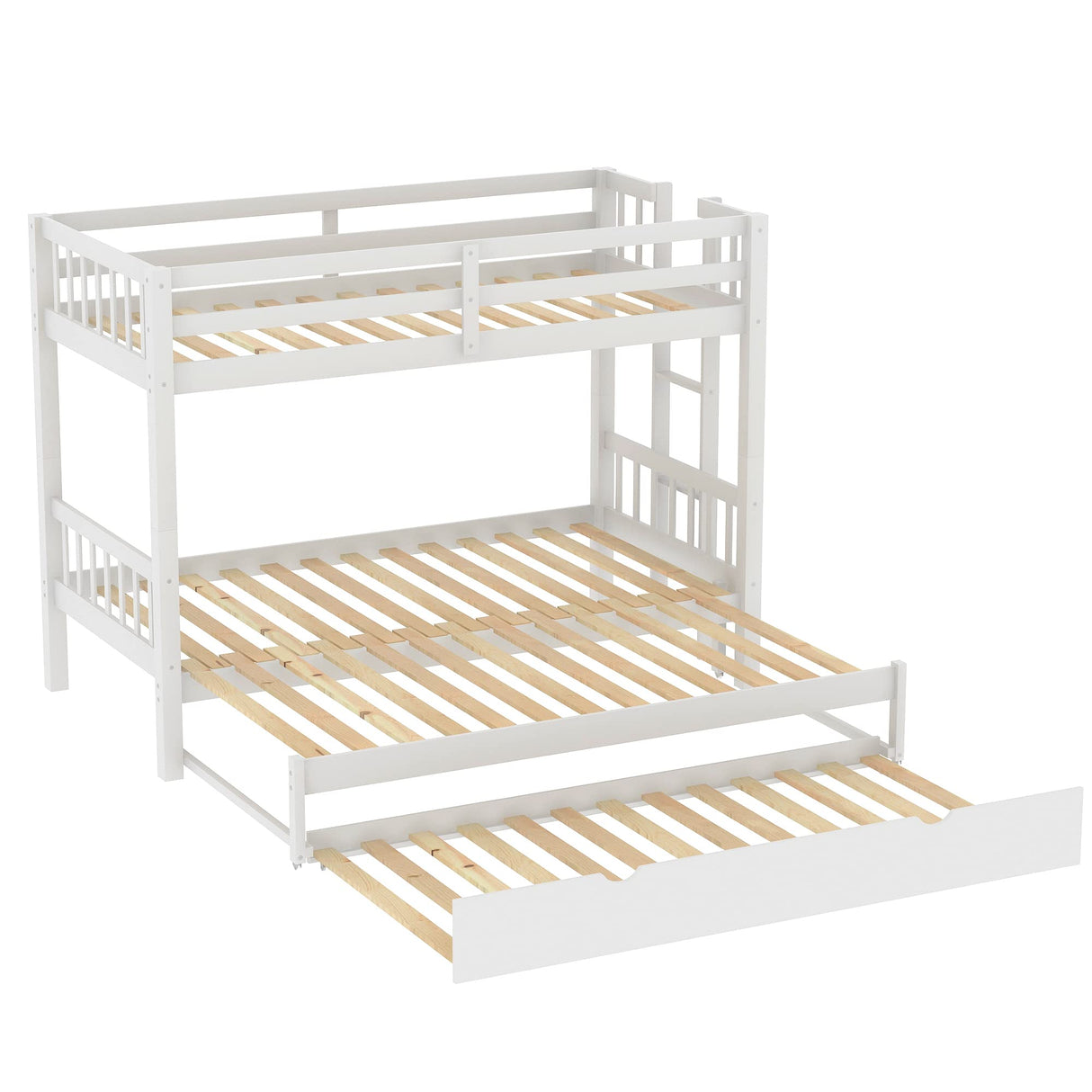 Flieks Twin Over Twin/King Bunk Beds with Trundle, Twin Over Pull-Out bunk Bed Accommodate 4 People for Kids, Adult, No Box Spring Needed Flieks