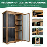 Ketive Outdoor Storage Cabinet Wood & Metal, Storage Shed Waterproof Double Lock for Anti-Theft Removable Shelves Adjustable Feet Wooden Floor for Patio, Garden, Lawn Pool Storage, 46" X 18" X 68" ketive