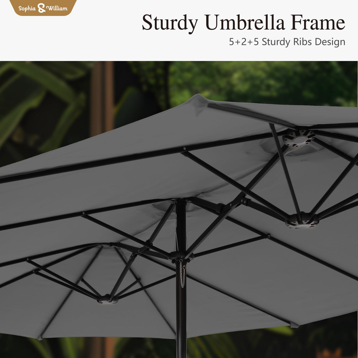 Sophia & William 15 ft Extra Large Patio Umbrella with Base Included, Rectangular Outdoor Umbrella Heavy Duty, Market Umbrella Double-sided Fade Resistant for Pool Garden Backyard, Smoky Gray Sophia & William