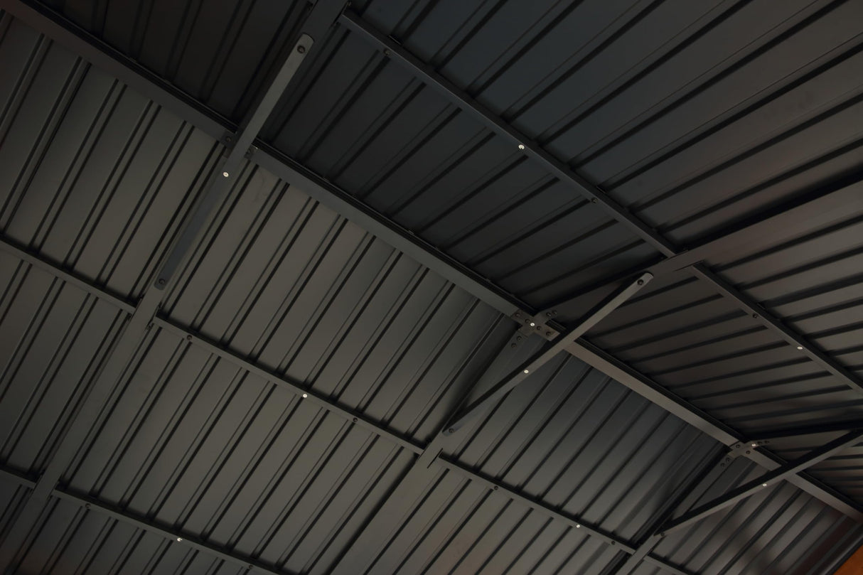 YOPTO 12x8.5 FT Wood Carport Pavilion Gazebo,Canopy Tent wiht Hard Top Steel Metal Slope Roof and Feet,All Weather Protected,Waterproof Garden Pergola for ackyard,Swimming Pool,Light Brown YOPTO