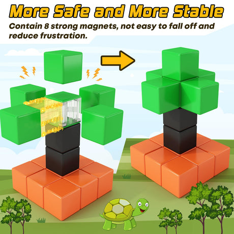 48PCS Magnetic Blocks for Toddlers Toys, Large Magnetic Cube Toys for Sensory STEM Education Preschool Magnet Toys for 3 4 5 6 Year Old Boys and Girls, Compatile with Mine Magnet World Toylogy