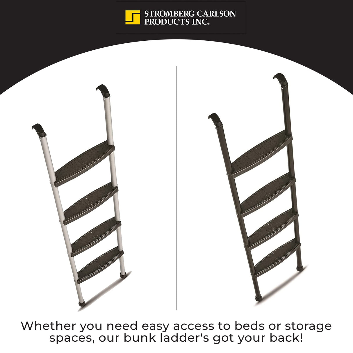 Stromberg Carlson Interior Bunk Ladder, KD, RV Bunk Ladder, Bunk Bed Ladder with Injection Molded Treads, Hooks and Mounting Hardware Included, can be used as Dorm Loft Ladder - Black 66" Stromberg Carlson