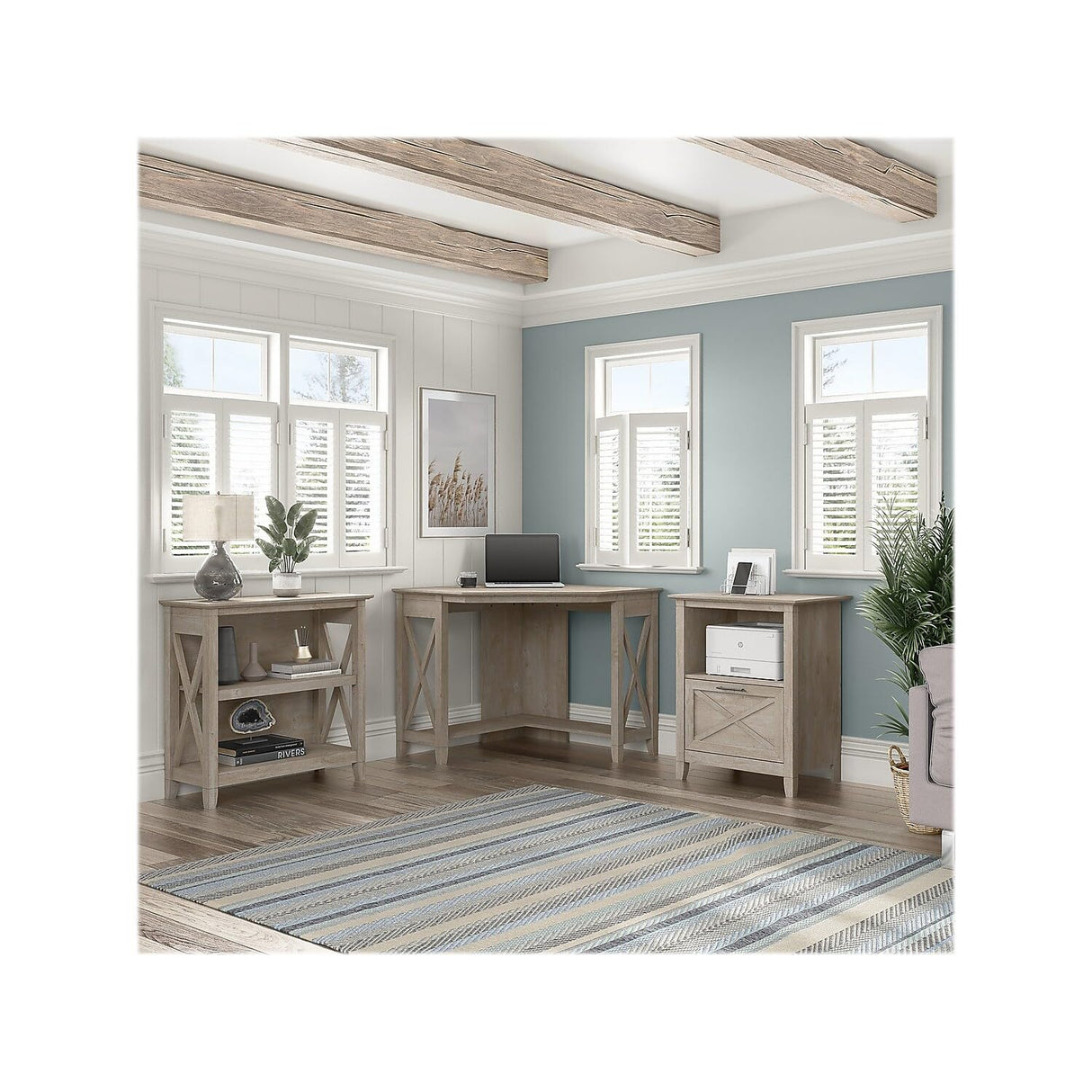 Bush Furniture Key West Washed Gray 1-Drawer Lateral File Cabinet with Shelf Bush Business Furniture