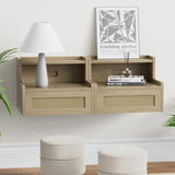 Giluta Floating Nightstand Set of 2 with Drawer & Open Shelf, Small Bedside Table Floating Night Stand for Bedroom Wood Wall Mounted Nightstands Giluta