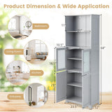 COSTWAY 64” Grey Freestanding Bathroom Storage Cabinet with Glass Doors and Adjustable Shelves COSTWAY