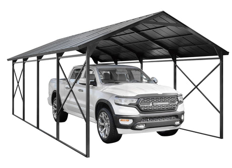 Kurapika 12x22 FT Metal Carport with Reinforced Base Outdoor Heavy Duty Car Port with Galvanized Steel Roof, Garage Car Shelter, Multi-Purpose Carports for Car, Truck and Boats Kurapika
