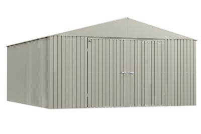 Arrow Shed Elite 14' x 16' Tall Outdoor Steel Storage Shed with High Gable and Lockable Doors Storage Building, Cool Grey