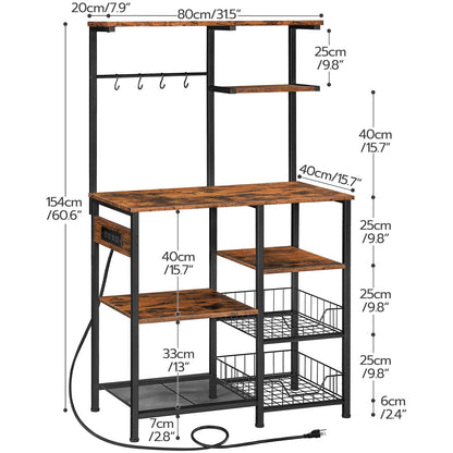 HOOBRO Multifunctional 6-Tier Bakers Rack with Power Outlets and Hooks for Kitchen and Living Room - WoodArtSupply