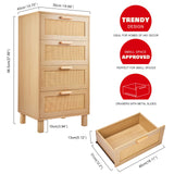 Graficial 4 Drawer Dresser, Dresser for Bedroom, Hamilton Rattan Chest of Drawers, Tall Bedside Storage Chest Dresser for Bedroom,Living Room, Oak Graficial