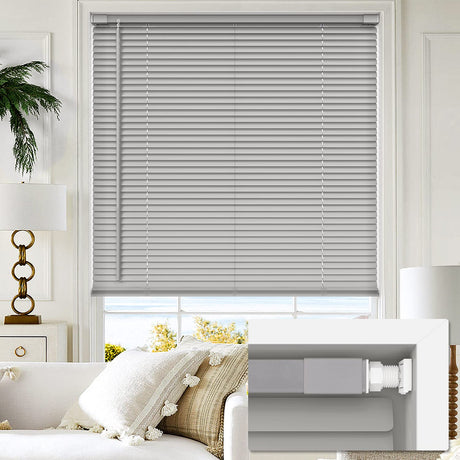 LazBlinds No Tools No Drill 1" Vinyl Mini Blinds, Cordless Blinds for Windows, Light Filtering Horizontal Window Blinds & Shades, 34" W x 48" H, Grey LazBlinds