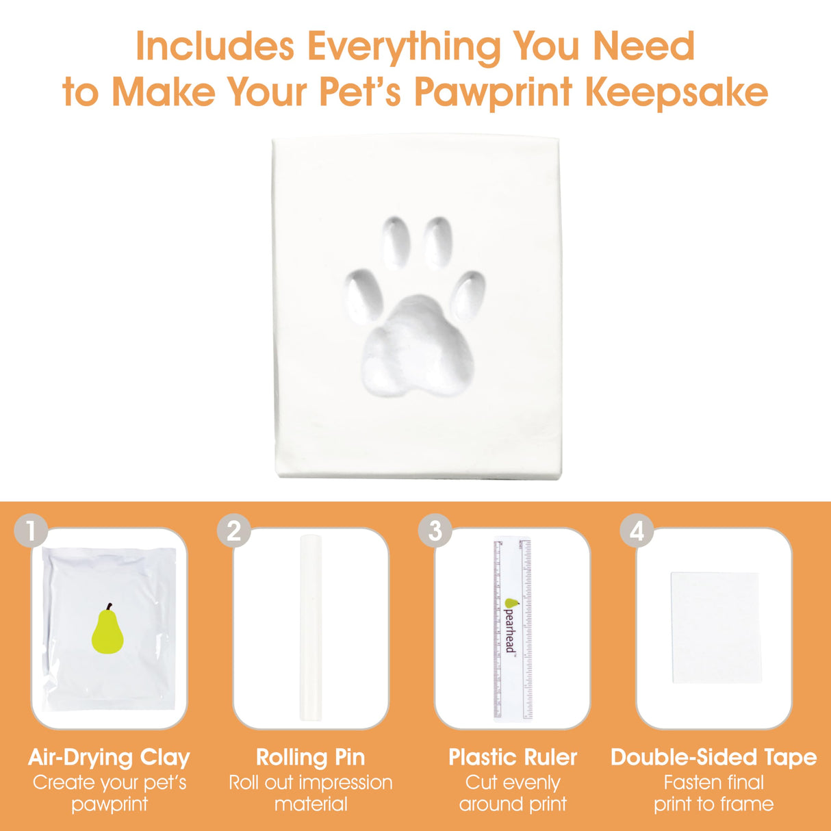 Pearhead Pet Paw Print Photo Frame With Clay Imprint Kit - Pawprint Making Kit and Photo Display for Cats and Dogs, No-Mess Pawprint Memorial, Gift For Pet Owner, Espresso Pearhead