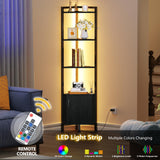 Furnulem Corner Shelf,5-Tier Corner Cabinet with Storage and LED Light, 62.8” Standing Display Bookshelf for Bedroom, Living Room, Kitchen, Wood Display Shelf (Black Oak) Furnulem