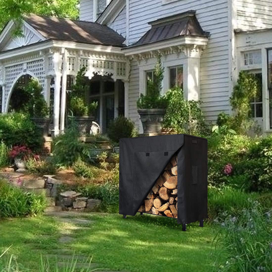 ZNCMRR Firewood Log Rack Cover, 4 Feet 600D Oxford Heavy Duty Outdoor Waterproof All-Weather Outdoor Protection for Firewood Rack Cover, 48" x 24" x 42" (4 Feet, Black) - WoodArtSupply