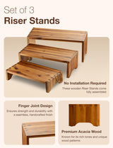 Tidita Acacia Wood Risers Display Stands Set of 3 - Wooden 3 Tier Cupcake Stand - 3 Tiered Riser for Vendors - Decorative Display Risers for Food Desserts Stand, Perfume, Funko POP at Party Wedding Tidita