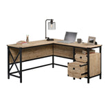 Sauder Steel River L-Shaped Desk, L: 59.84" x W: 57.32" x H: 29.53", Milled Mesquite Finish Sauder